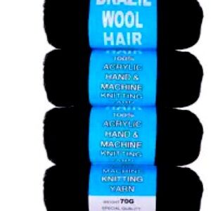 - COOKOO 4 Roll Natural Black Brazilian Wool Hair Acrylic
